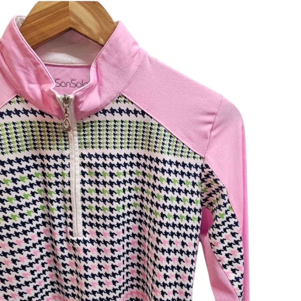 SanSoleil SolCool Draper 1/4 Zip Long Sleeve Houndstooth Top Small Pink Golfing - Picture 6 of 11